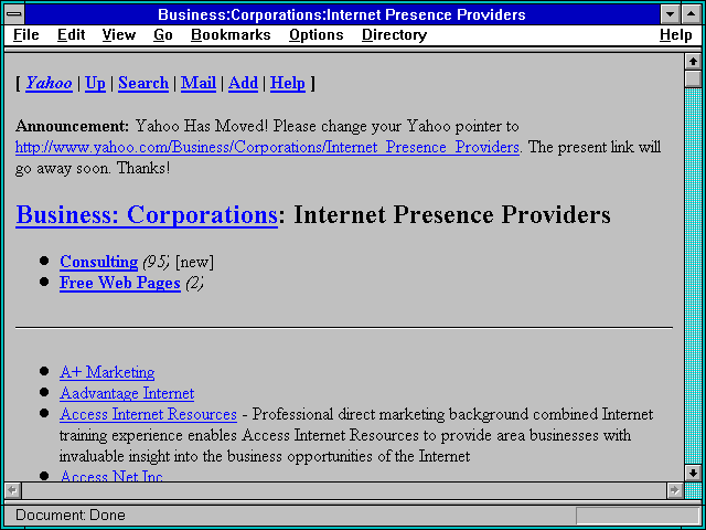 Screenshot of Business:Corporations:Internet Presence Providers