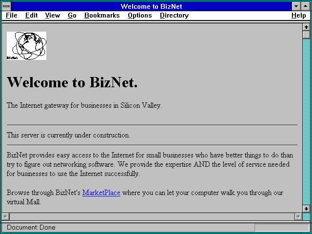 Screenshot of Welcome to BizNet