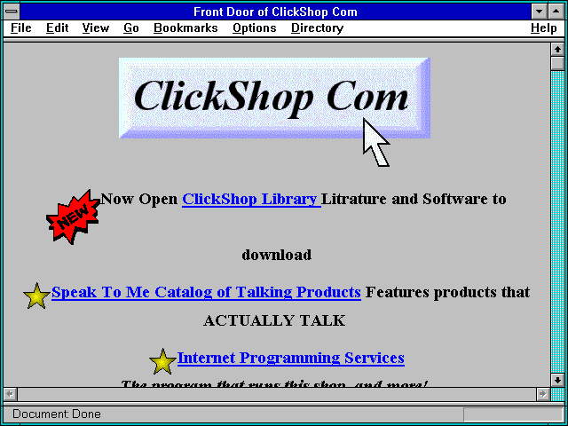 Screenshot of Front Door of ClickShop Com