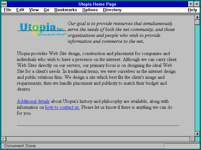Screenshot of Utopia Home Page