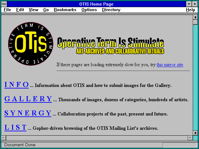 Screenshot of The OTIS online gallery