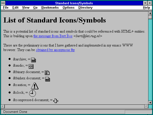 Screenshot of Standard Icons/Symbols