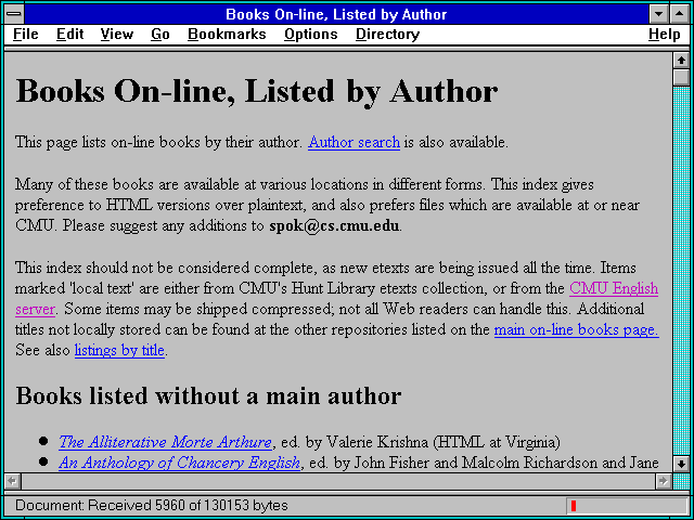 Screenshot of Books On-line Listed by Author