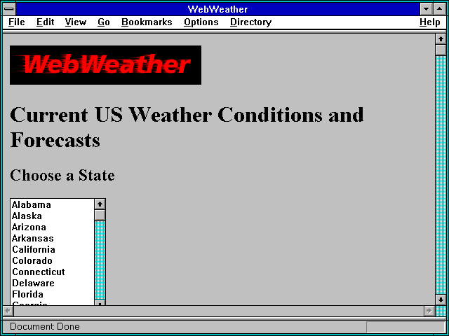 Screenshot of WebWeather - Current Weather Conditions