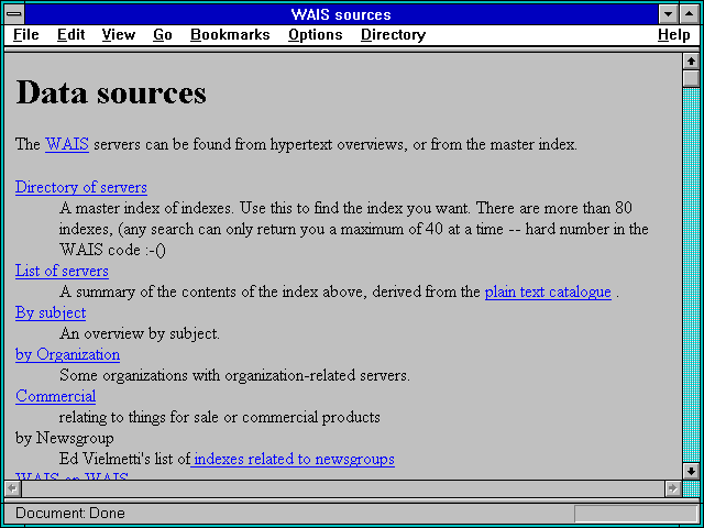 Screenshot of WAIS sources
