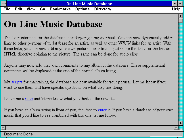 Screenshot of On-Line Music Database