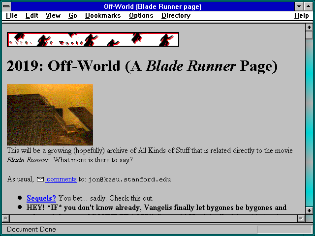 Screenshot of Off-World (Blade Runner page)