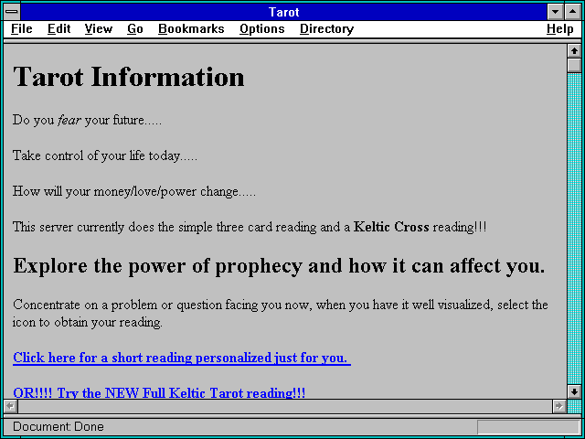 Screenshot of Tarot Card Readings