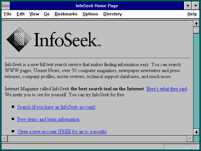 Screenshot of Infoseek and Active X plug for Explorer