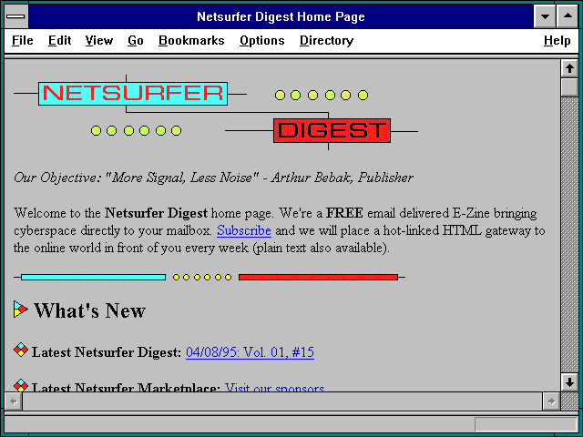 Screenshot of Netsurfer Digest, for Internet users