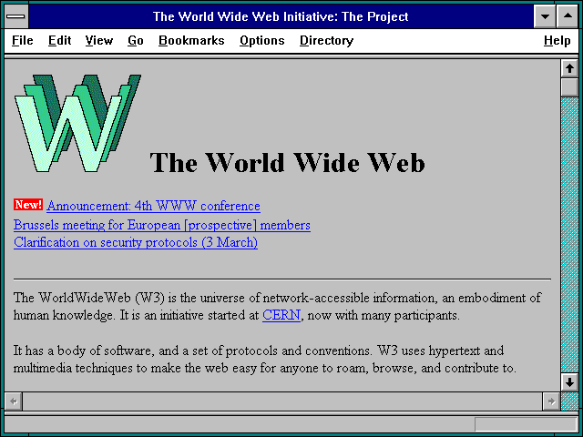 Screenshot of The World Wide Web Initiative: The Project
