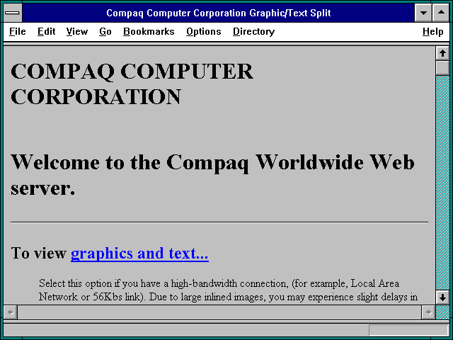 Screenshot of Compaq Computer Corporation Graphic/Text Split
