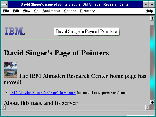 Screenshot of David Singer's page of pointers at the IBM Almaden ResearchCenter
