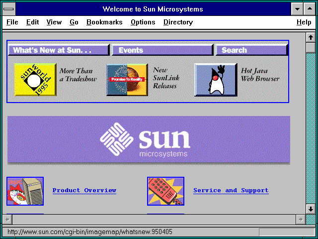 Screenshot of Welcome to Sun Microsystems