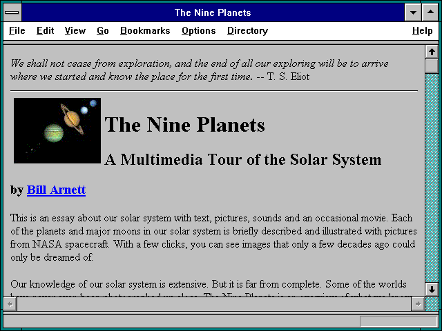 Screenshot of Nine Planets
