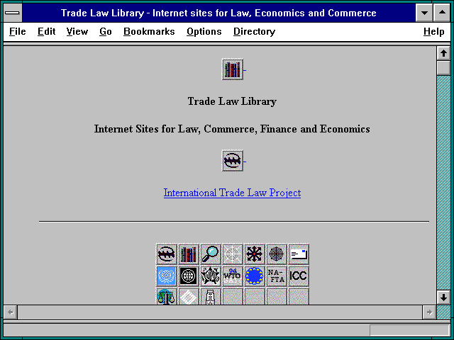 Screenshot of Trade Law Library - Internet sites for Law Economics and Commerce