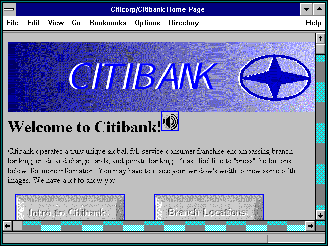 Screenshot of Citicorp/Citibank Home Page