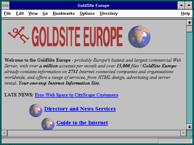 Screenshot of GoldSite - Global On-Line: Guide to the Internet