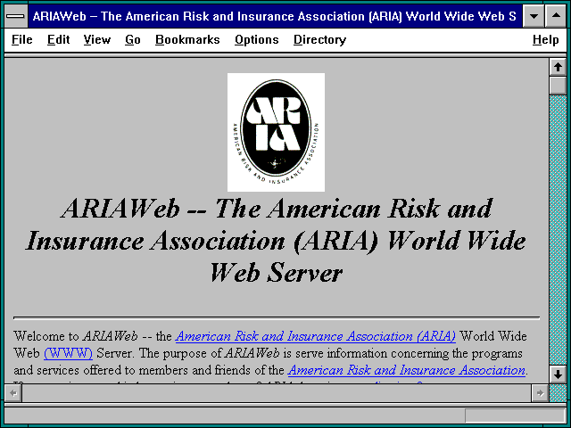 Screenshot of American Risk and Insurance Association (ARIA) World Wide Web Server