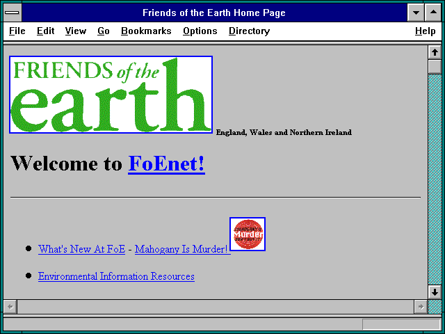 Screenshot of Friends of the Earth Home Page