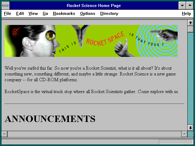 Screenshot of Rocket Science Home Page