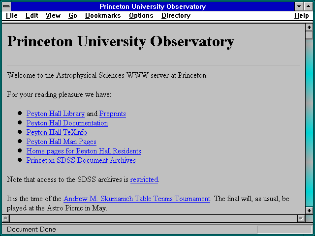 Screenshot of Princeton University Observatory