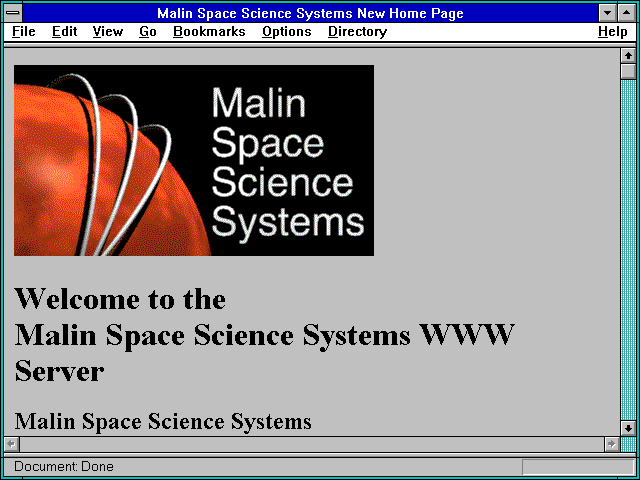 Screenshot of Malin Space Science Systems New HomePage