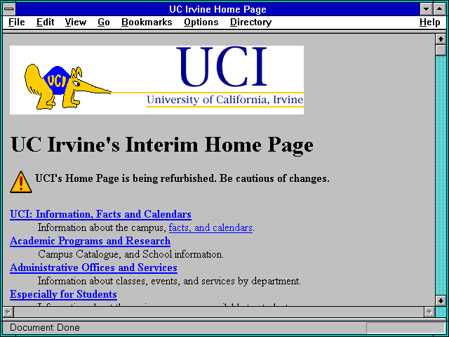 Screenshot of UC Irvine Home Page