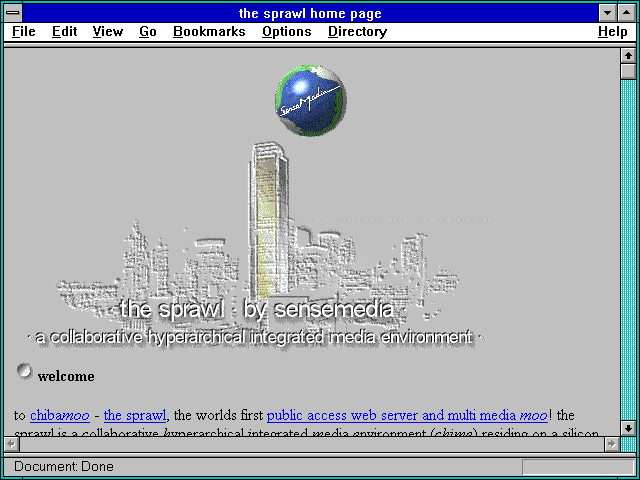 Screenshot of the sprawl home page