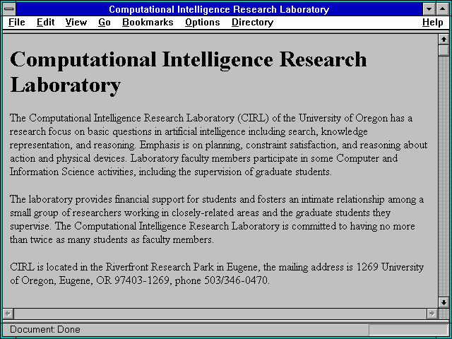 Screenshot of Computational Intelligence Research Laboratory