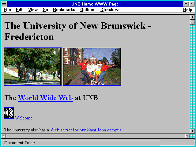 Screenshot of UNB Home WWW Page