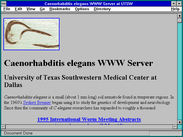 Screenshot of Caenorhabditis elegans WWW Server at UTSW