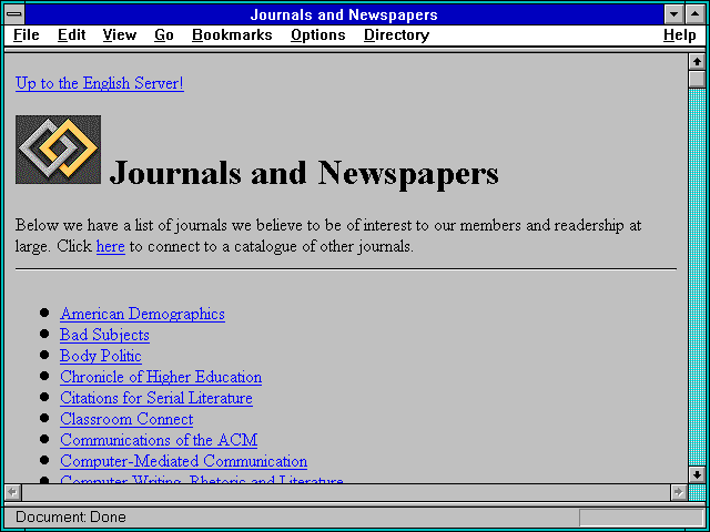 Screenshot of Journals and Newspapers