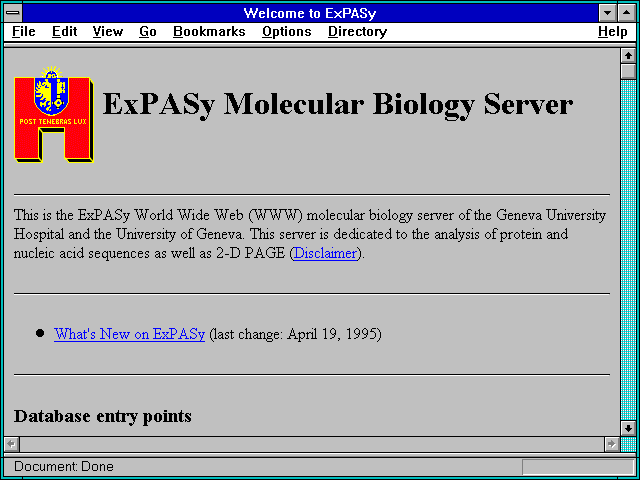 Screenshot of ExPASy Molecular Biology Server