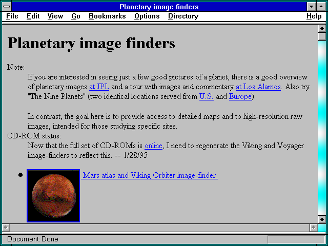 Screenshot of Planetary image finders