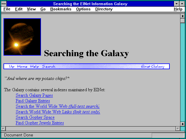 Screenshot of Searching the EINet Information Galaxy