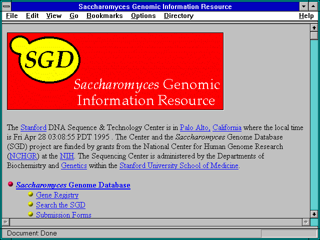 Screenshot of Saccharomyces Genomic Information Resource