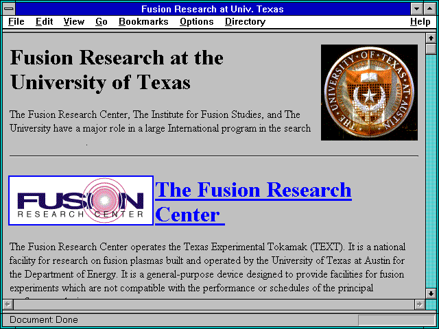 Screenshot of University ofTexas at Austin Fusion Studies Gopher
