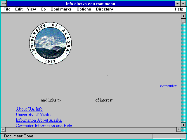 Screenshot of info.alaska.edu root menu