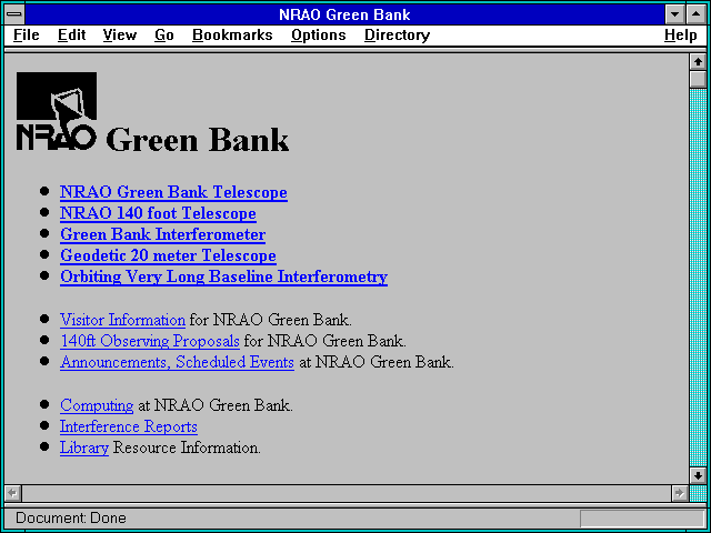 Screenshot of Green Bank National Radio Astronomy Observatory