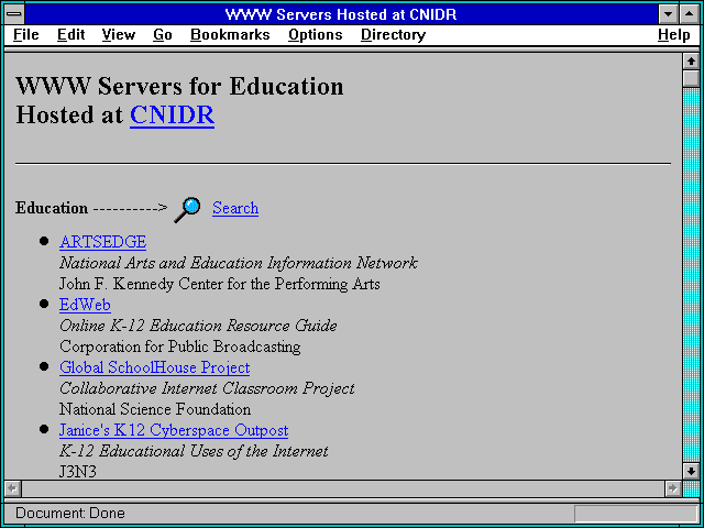 Screenshot of WWW Servers Hosted at CNIDR