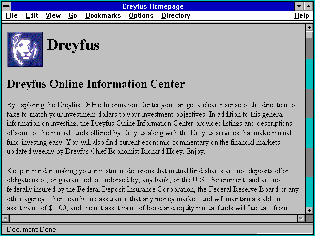 Screenshot of Dreyfus Homepage
