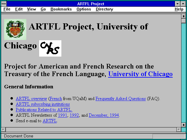 Screenshot of ARTFL Project