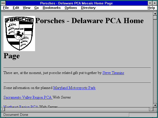 Screenshot of Porsches - Delaware PCA Mosaic Home Page