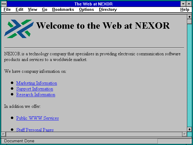 Screenshot of The Web at NEXOR
