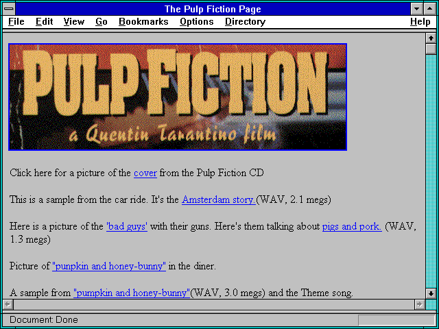 Screenshot of The Pulp Fiction Page
