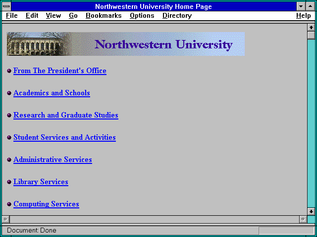 Screenshot of Northwestern University Home Page