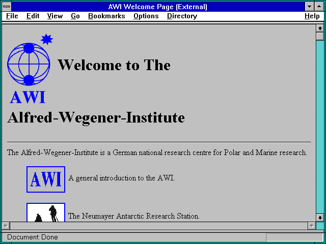 Screenshot of AWI Welcome Page (External)