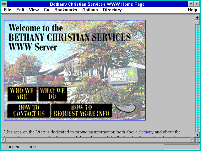 Screenshot of Bethany Christian Services WWW Home Page