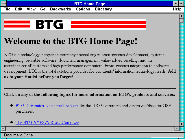 Screenshot of BTG Corporation